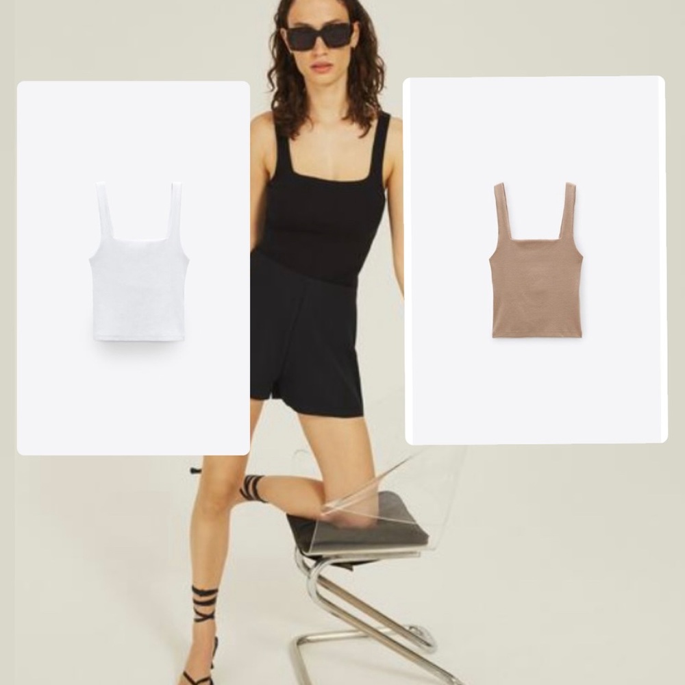 3 Zara tank tops - black white beige